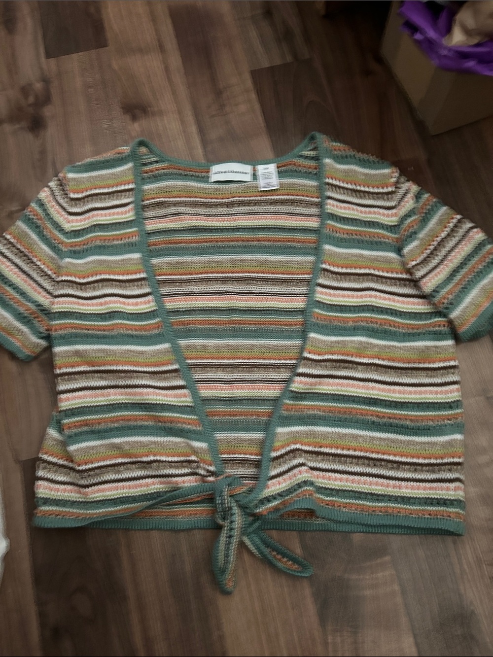 Striped Tie-Front Knit Sweater Top in Sage and Cream